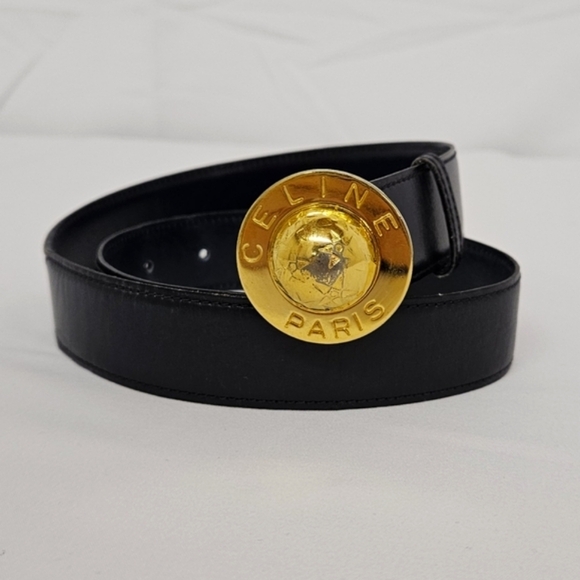 Celine Planet Belt In Navy Blue Leather and Gold Hardware Size 70 / 25 - Picture 14 of 14